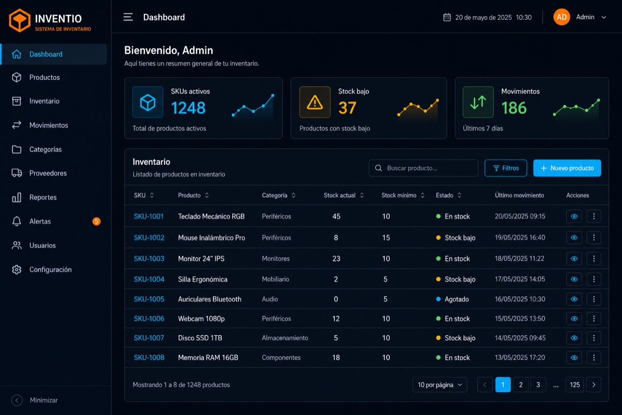 Vista previa del sistema de gestión de inventario